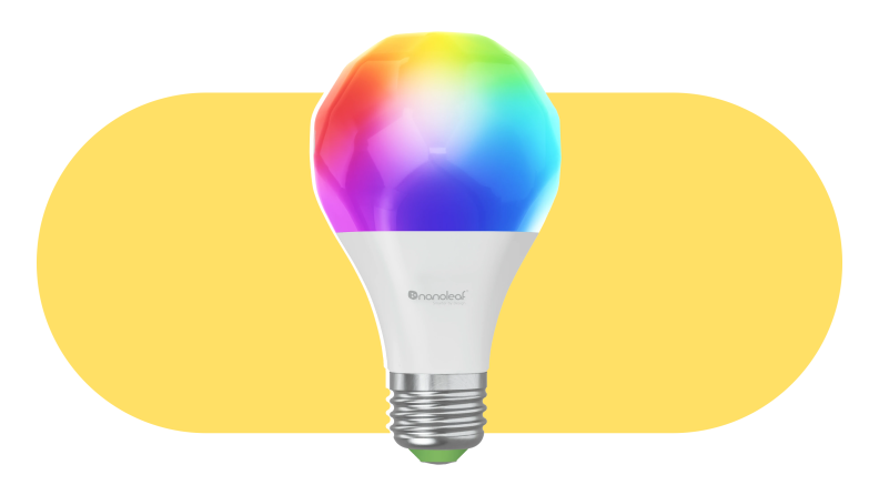 The Nanoleaf Essentials Smart Bulb on a yellow background.