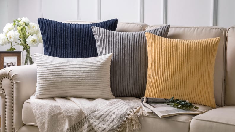 These cozy throw pillows have a corduroy-inspired fabric.