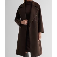 Product image of Express Faux Wool Double Breasted Signature Wrap Coat in 'Espresso Brown' 