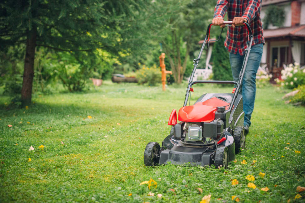 mowing lawn