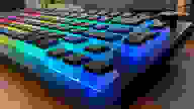 A close-up shot of a glowing keyboard.