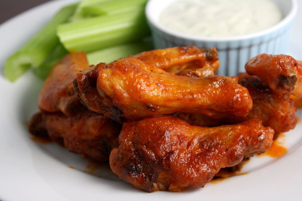 Buffalo wings with celery and blue cheese dressing