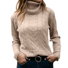 Product image of Langwyqu Womens' Turtleneck Long Sleeve Cable Knit Sweater
