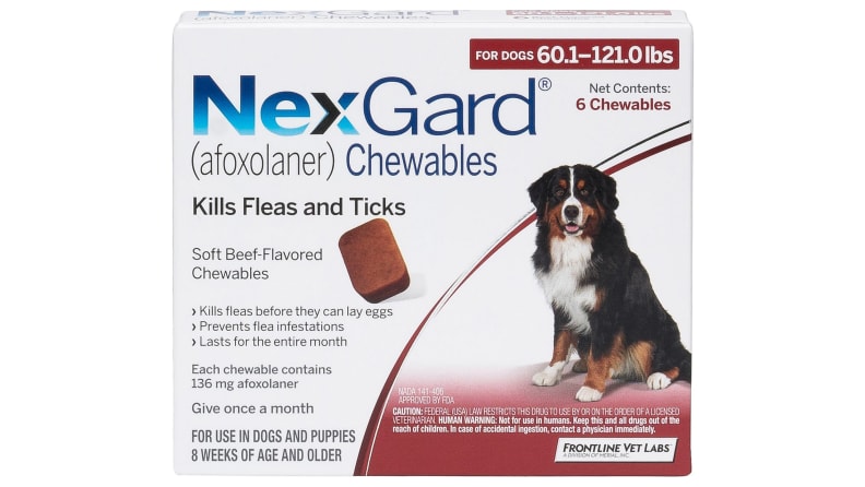 NexGard Chewable Tablets for Dogs, 60.1-121 lbs, 6 treatments