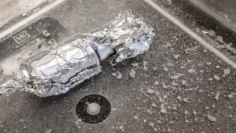 A proof-of-concept test showed that the Sonic Soak was powerful enough to turn aluminum foil into aluminum powder.