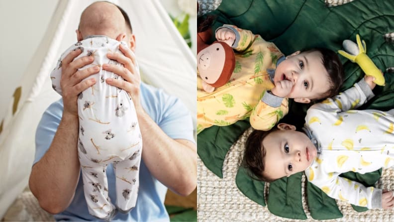 Cute babies in gender-neutral pajamas
