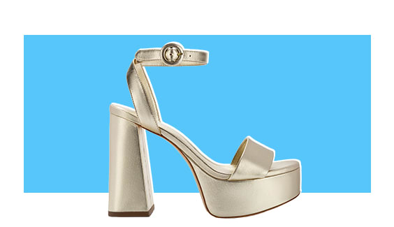 A silver platform heel.