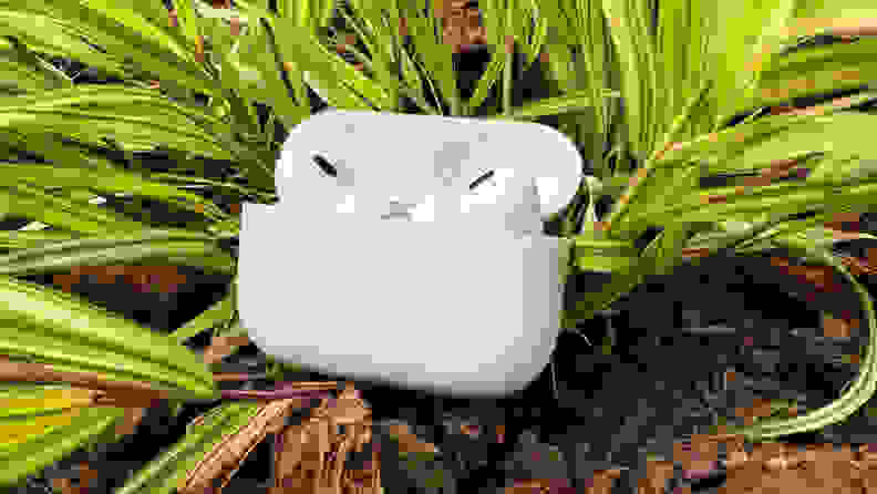 An image of the Apple AirPods Pro in a case on grass.