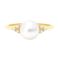 Product image of 14K Yellow Gold Freshwater Pearl And Diamond Trio Ring