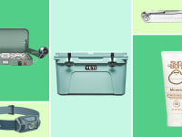 Camping products on greenbackground