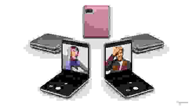 5 Samsung smart flip phones displayed in a circle