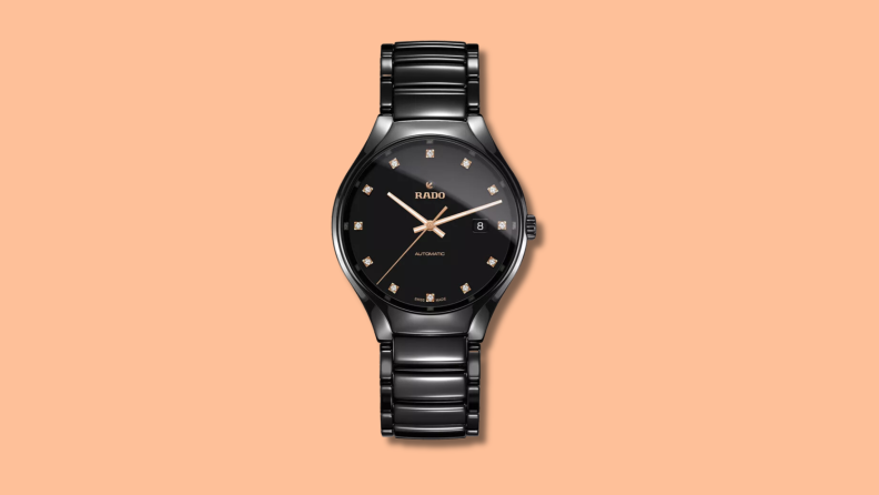 The Swiss Diamond Black Ceramic Watch in the color black has sporty but luxurious look.