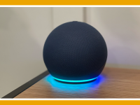 Product shots of the Echo Dot 5th generation virtual assistant speaker.