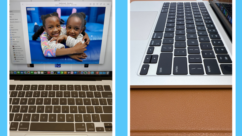 Side by side images of the MacBook Air 13 M4 screen and keyboard