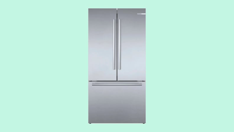 A French-door fridge on a mint background