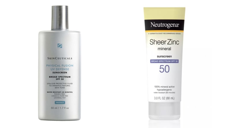 The SkinCeuticals Physical Fusion UV Defense SPF 50 and the Neutrogena Healthy Defense Daily Moisturizer.