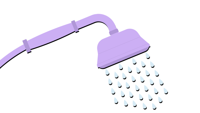 Graphic of shower head spraying water for shaving in the shower.