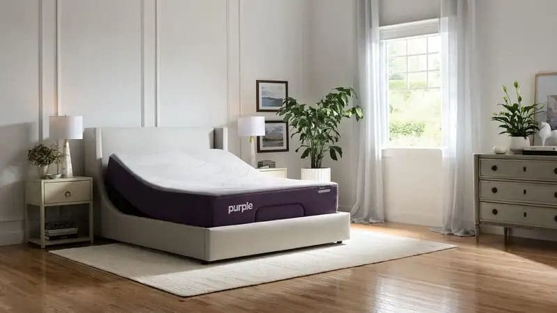 Purple mattress in bedroom