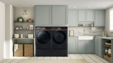 Lowe's appliance December deals washer and dryer in sage laundry room