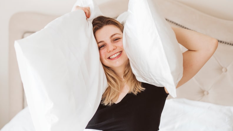 The author with silk pillowcases.