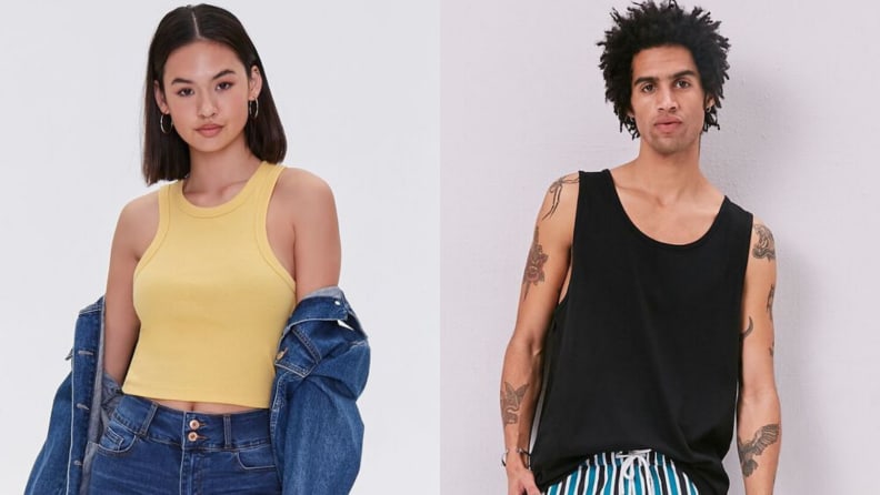 woman modeling tank top, man modeling tank top