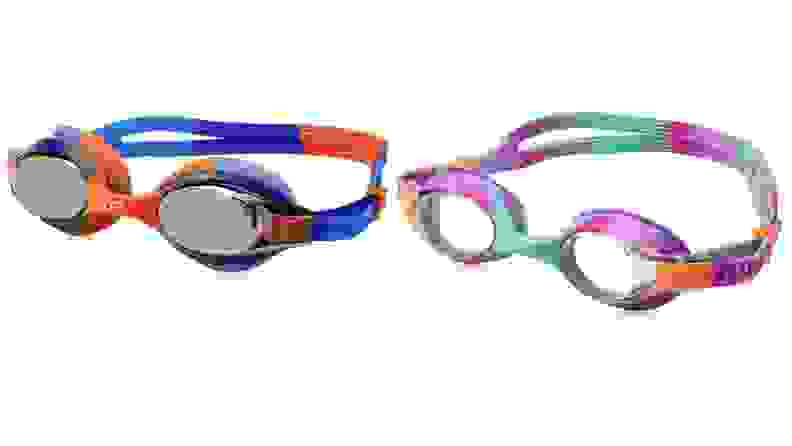 Two pairs of tie-dye style swim goggles