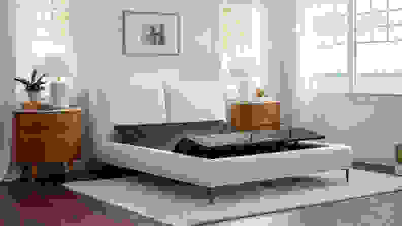 Purple smart base for mattress in bedroom