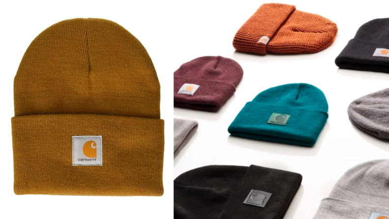 A selection of colorful Carhartt caps.