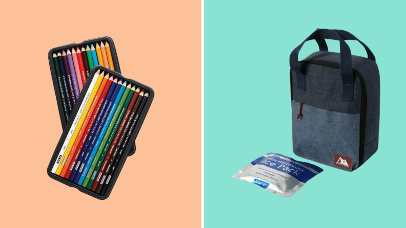 colored pencils and black lunchbox