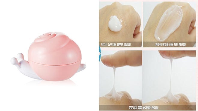 snail cream in blush pink packaging on white background