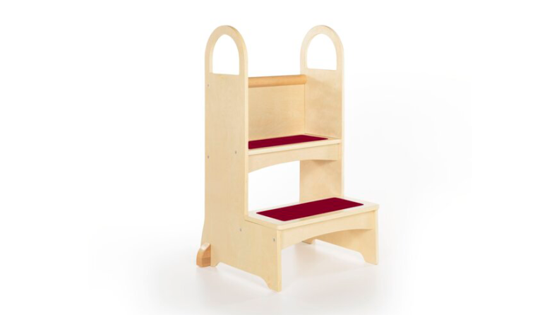 wooden step stool with two steps