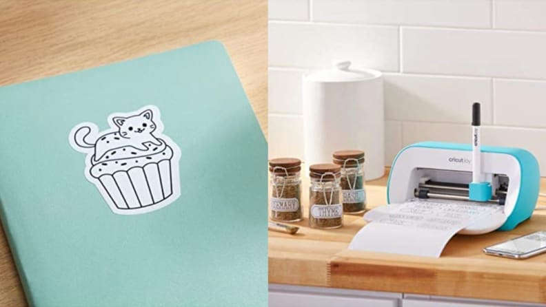 A Cricut Joy label maker prints a design.