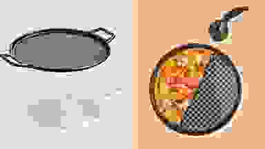 Various pizza gadgets on a beige background