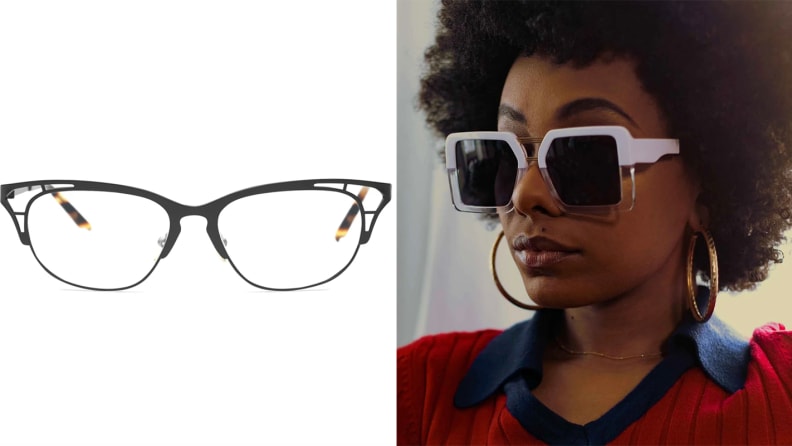 A pair of glasses and a human wearing sunglasses, both from Coco And Breezy Eyewear.