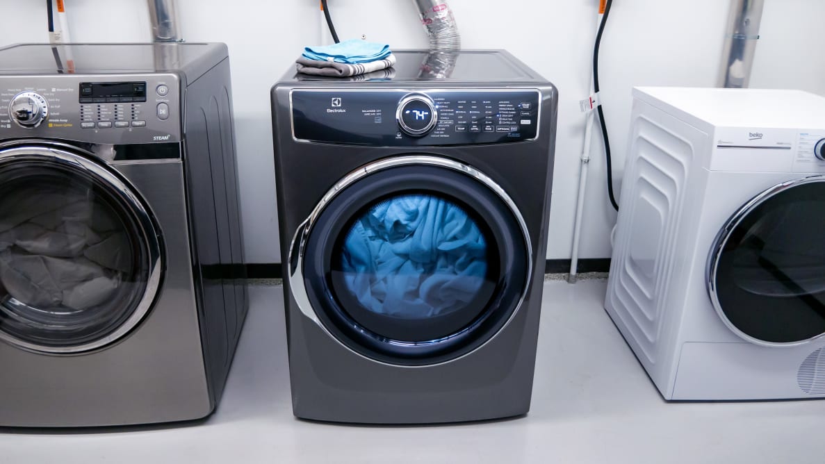 The Electrolux dryer sits in the Reviewed labs.