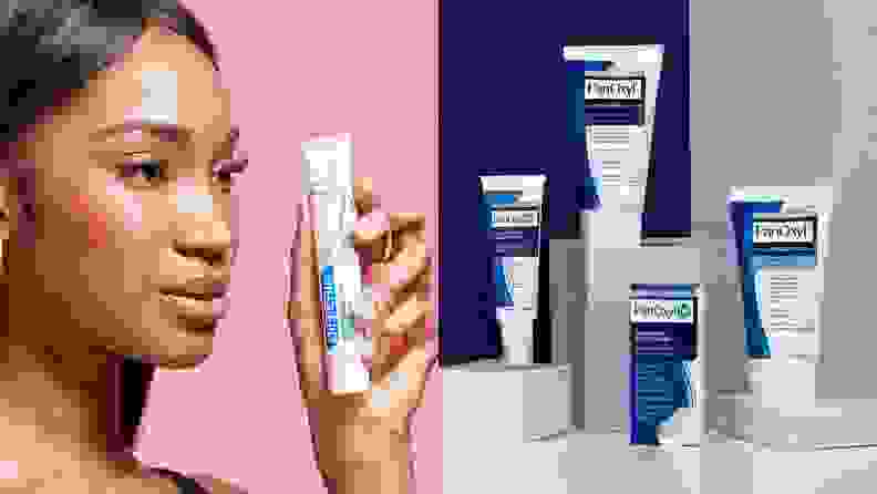 A model holds an acne treatment.