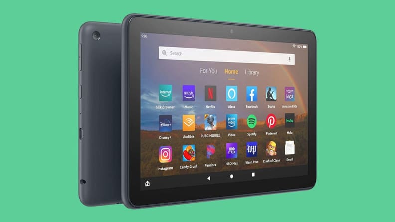 close up of amazon fire hd 8 plus tablet.