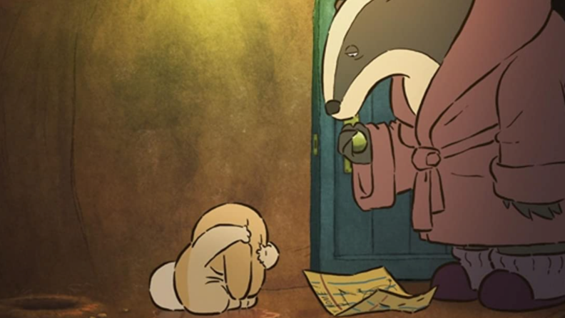 An image from the short film "Burrow" featuring a rabbit and a badger.