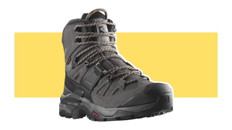 Utilitarian lace-up hiking boots.