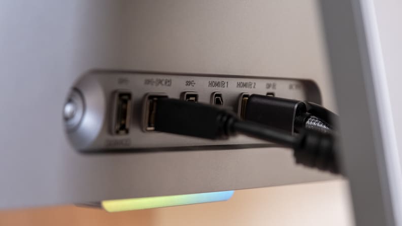 A series of ports on the back of a monitor