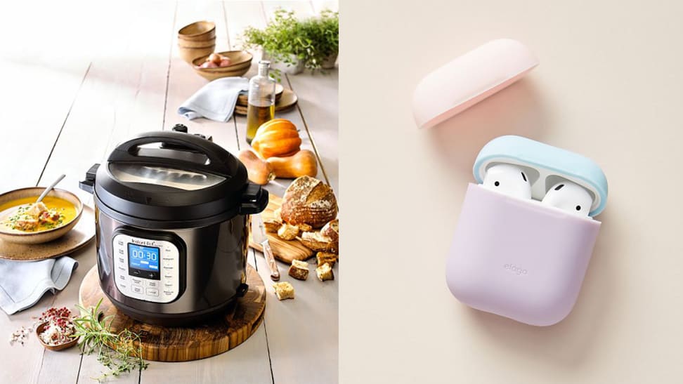 An Instant Pot Duo Nova and AirPods in Case.