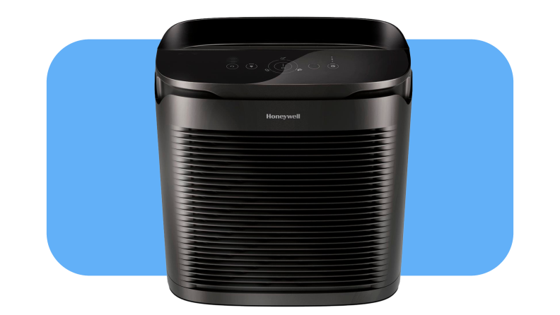 Black Honeywell Power Plus True HEPA air purifier with vents on front.