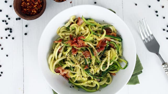 Zucchini Noodle Bacon Cacio e Pepe