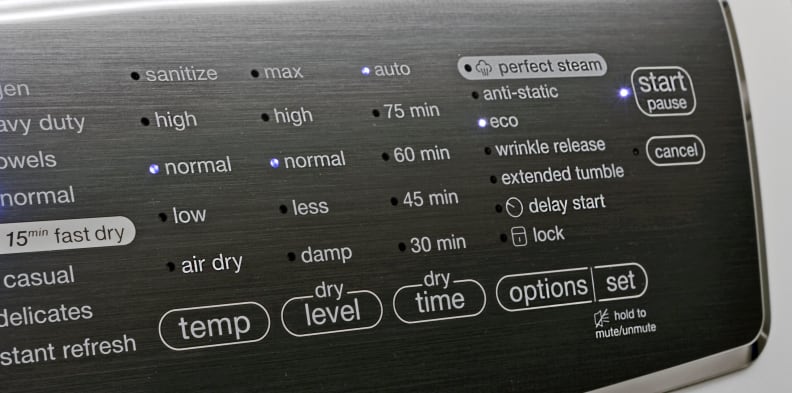 The Electrolux EFME617SIW's console looks great, but one-directional scrolling makes for a cumbersome interface.