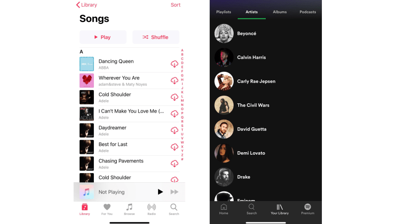 Apple Music vs. Spotify theme