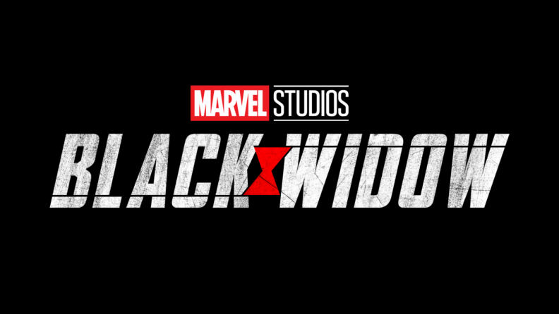 A title card for the film 'Black Widow' featuring the words: Marvel Studios: Black Widow on a black background.