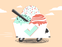 An illustration of an ice cream truck against a pale yellow background.