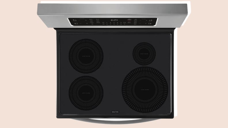 Overhead view of a stove on a convection range.