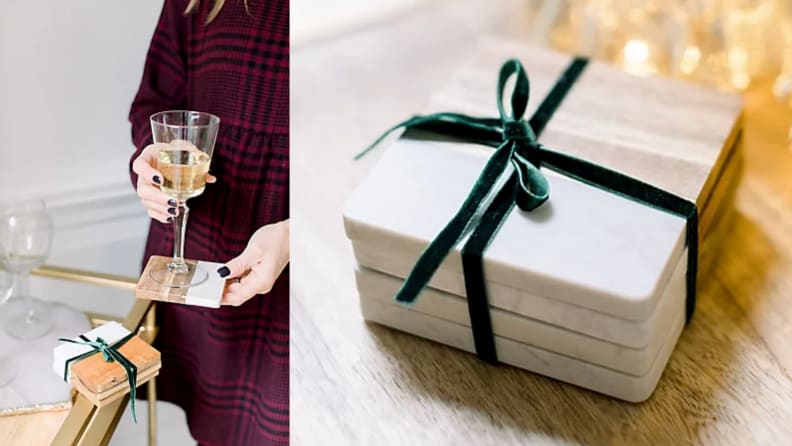 Marble and wood coasters