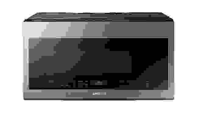 Gray and black Samsung microwave
